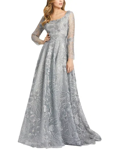 Mac Duggal Jewel Encrusted Long Sleeve Square Neck Gown In Grey