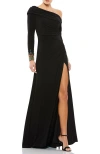 Mac Duggal Jeweled Cuff Drop Shoulder Faux Wrap Gown