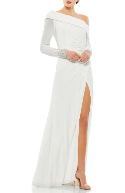 MAC DUGGAL MAC DUGGAL JEWELED CUFF DROP SHOULDER FAUX WRAP GOWN