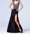 Mac Duggal Jeweled Illusion Bodice Jersey Prom Dress In Black/multi In Black