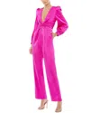 Mac Duggal Fronttwist Puff Sleeve Deep V Jumpsuit In Fuchsia Pink In Pink
