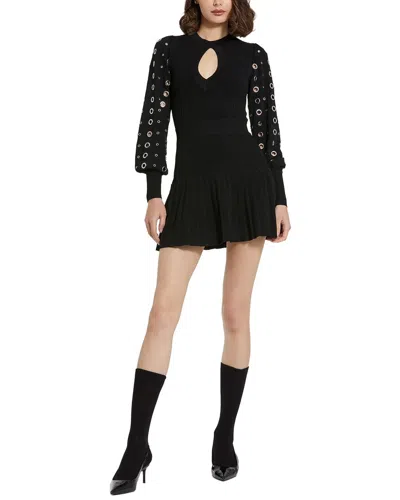 Mac Duggal Knit Long Sleeve Grommet Mini Dress In Black