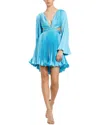 Mac Duggal Pleated V-neckline Cutout Long Sleeve Mini Dress