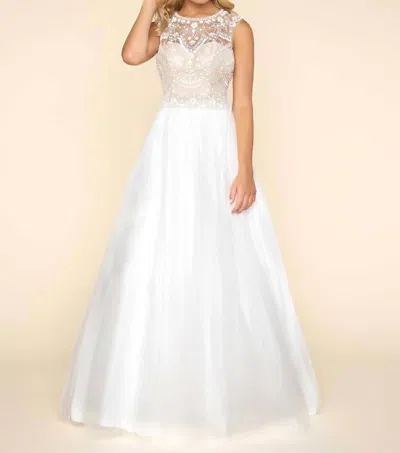 Mac Duggal Lace And Tulle Ball Gown In Ivory/nude In Multi