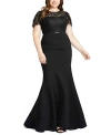 MAC DUGGAL LACE ILLUSION HIGH NECK CAP SLEEVE GOWN