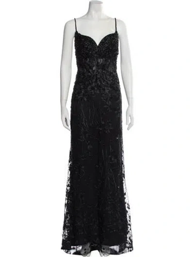 Pre-owned Mac Duggal Lace Long Dress In Black