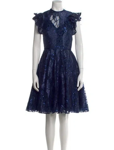Pre-owned Mac Duggal Lace Pattern Knee-length Dress In Blue