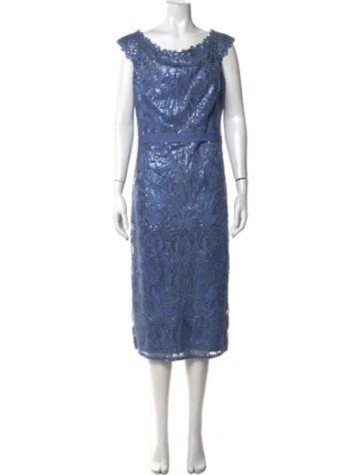 Pre-owned Mac Duggal Lace Pattern Knee-length Dress In Blue