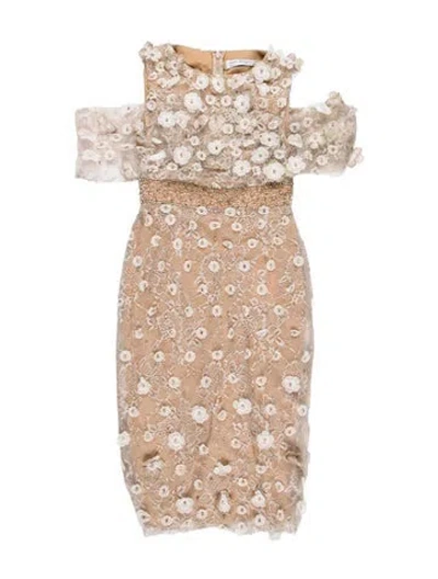 Pre-owned Mac Duggal Lace Pattern Knee-length Dress In Neutrals