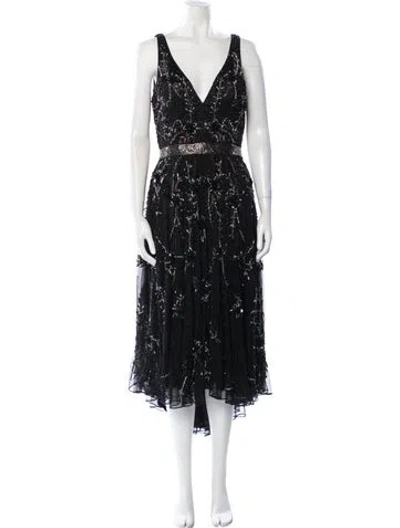 Pre-owned Mac Duggal Lace Pattern Long Dress In Black
