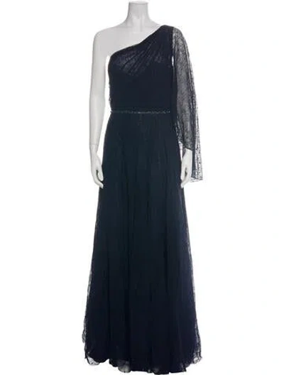 Pre-owned Mac Duggal Lace Pattern Long Dress In Black