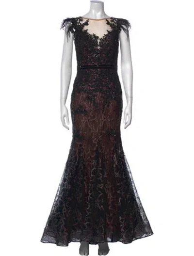 Pre-owned Mac Duggal Lace Pattern Long Dress In Black/metallic