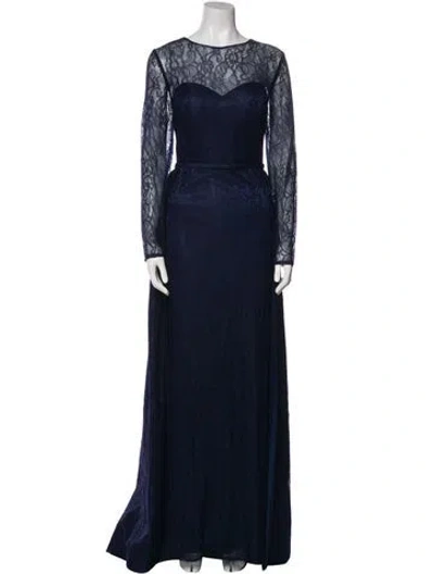 Pre-owned Mac Duggal Lace Pattern Long Dress In Blue