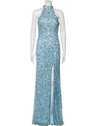Pre-owned Mac Duggal Lace Pattern Long Dress In Blue