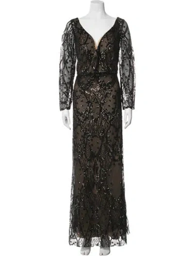 Pre-owned Mac Duggal Lace Pattern Long Dress In Green