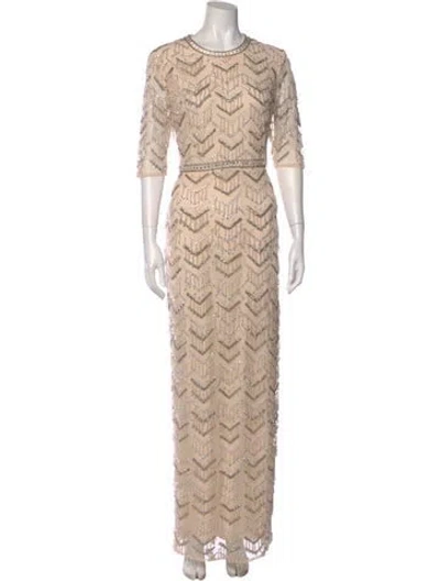 Pre-owned Mac Duggal Lace Pattern Long Dress In Neutral