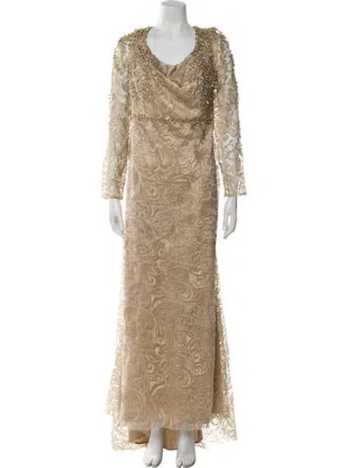 Pre-owned Mac Duggal Lace Pattern Long Dress In Neutral
