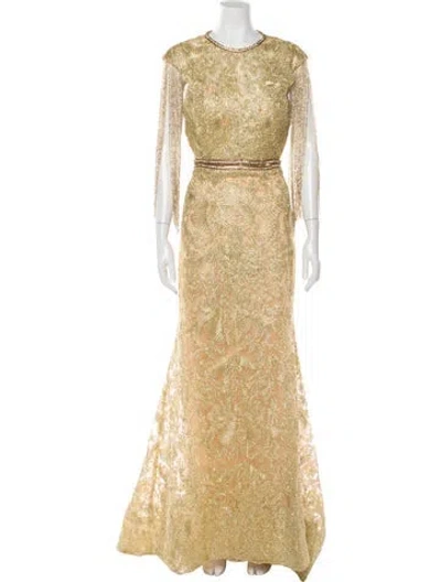 Pre-owned Mac Duggal Lace Pattern Long Dress In Neutral