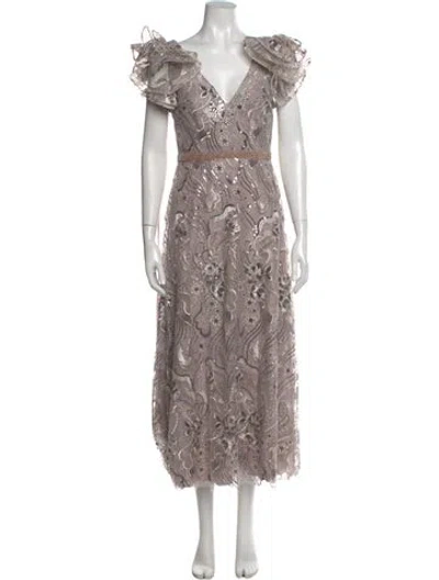 Pre-owned Mac Duggal Lace Pattern Long Dress In Neutral