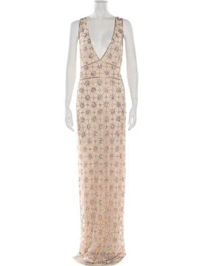 Pre-owned Mac Duggal Lace Pattern Long Dress In Neutral
