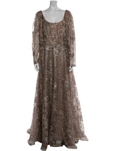 Pre-owned Mac Duggal Lace Pattern Long Dress In Neutrals