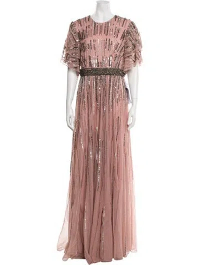 Pre-owned Mac Duggal Lace Pattern Long Dress In Pink