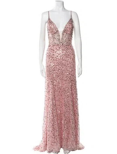 Pre-owned Mac Duggal Lace Pattern Long Dress In Pink