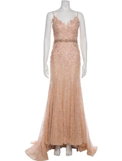 Pre-owned Mac Duggal Lace Pattern Long Dress In Pink