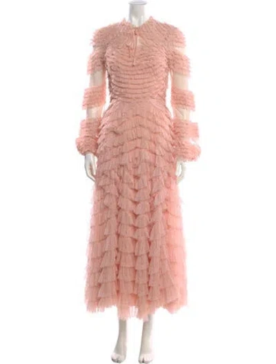 Pre-owned Mac Duggal Lace Pattern Long Dress In Pink