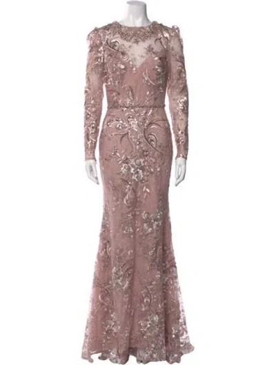 Pre-owned Mac Duggal Lace Pattern Long Dress In Pink