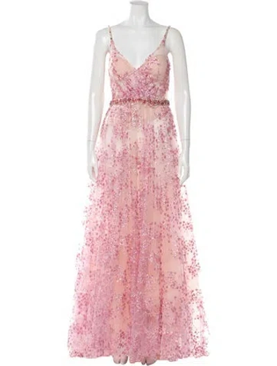 Pre-owned Mac Duggal Lace Pattern Long Dress In Pink