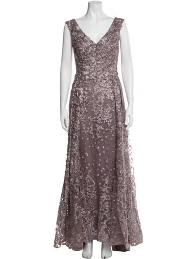 Pre-owned Mac Duggal Lace Pattern Long Dress In Purple
