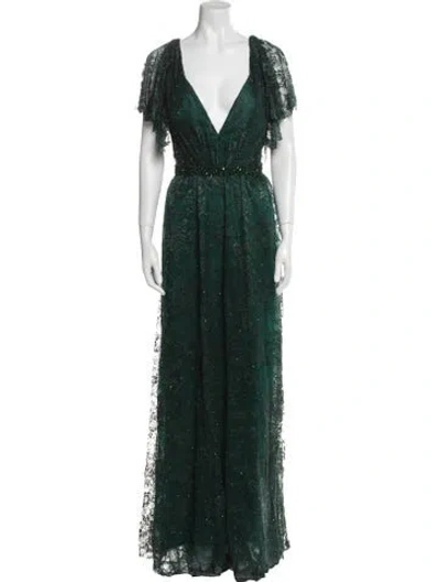 Pre-owned Mac Duggal Lace Pattern Long Dress W/ Tags In Green