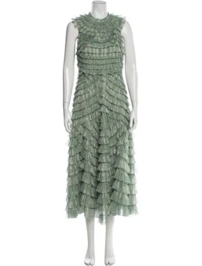 Pre-owned Mac Duggal Lace Pattern Long Dress W/ Tags In Green