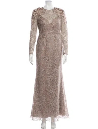Pre-owned Mac Duggal Lace Pattern Long Dress W/ Tags In Neutral