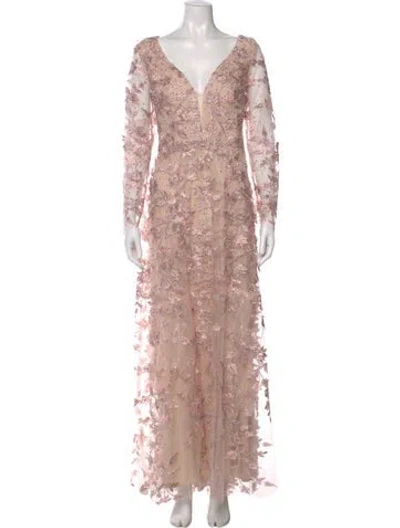 Pre-owned Mac Duggal Lace Pattern Long Dress W/ Tags In Pink