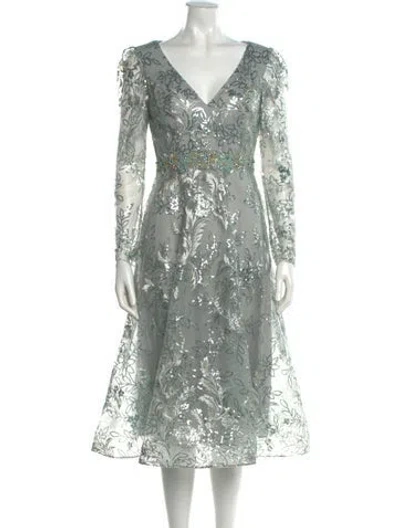 Pre-owned Mac Duggal Lace Pattern Midi Length Dress In Blue