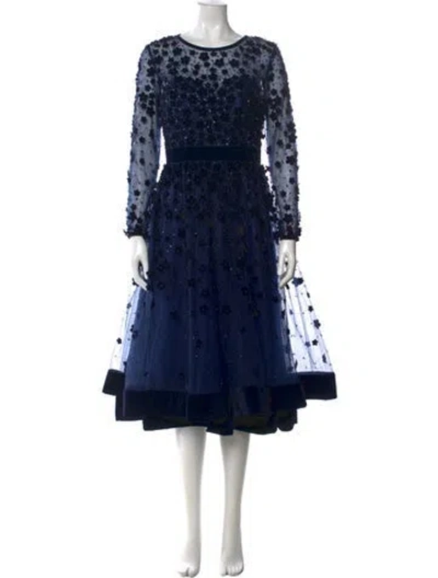 Pre-owned Mac Duggal Lace Pattern Midi Length Dress In Blue