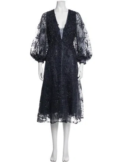Pre-owned Mac Duggal Lace Pattern Midi Length Dress In Blue