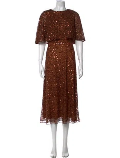 Pre-owned Mac Duggal Lace Pattern Midi Length Dress In Brown