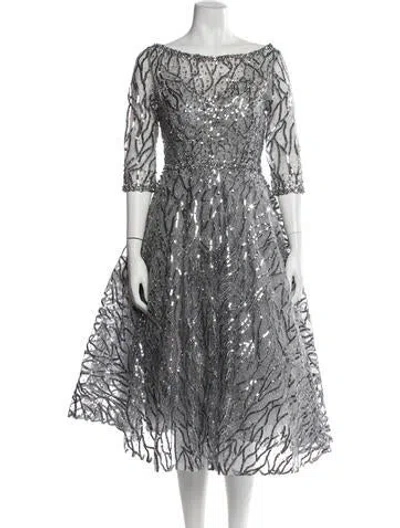 Pre-owned Mac Duggal Lace Pattern Midi Length Dress In Gray
