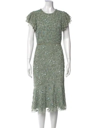 Pre-owned Mac Duggal Lace Pattern Midi Length Dress In Green