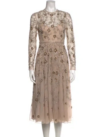 Pre-owned Mac Duggal Lace Pattern Midi Length Dress In Neutral