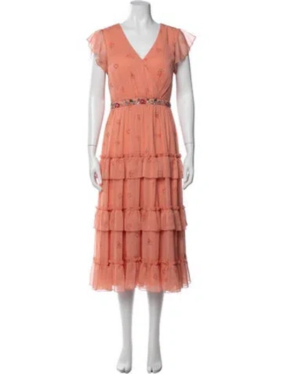 Pre-owned Mac Duggal Lace Pattern Midi Length Dress In Pink