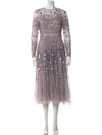 Pre-owned Mac Duggal Lace Pattern Midi Length Dress In Purple