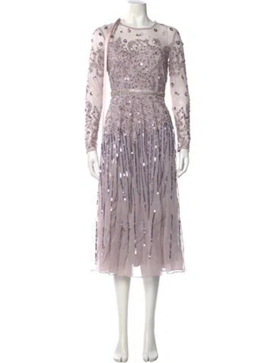 Pre-owned Mac Duggal Lace Pattern Midi Length Dress In Purple