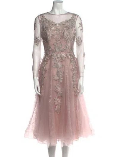 Pre-owned Mac Duggal Lace Pattern Midi Length Dress In Purple