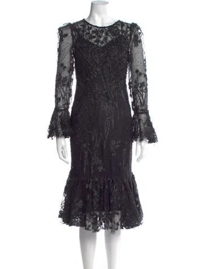 Pre-owned Mac Duggal Lace Pattern Midi Length Dress W/ Tags In Black