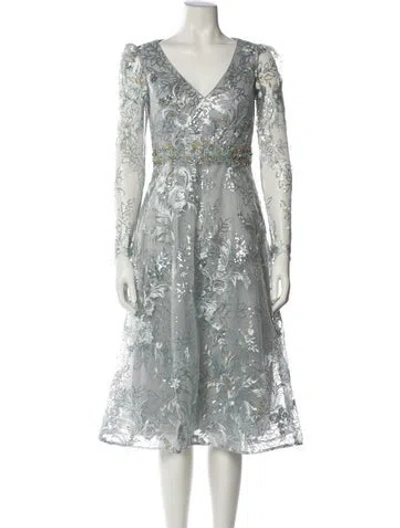 Pre-owned Mac Duggal Lace Pattern Midi Length Dress W/ Tags In Blue