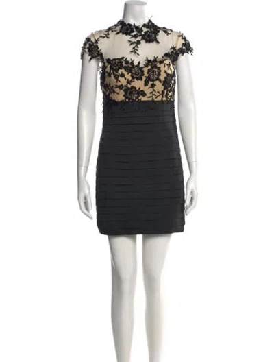 Pre-owned Mac Duggal Lace Pattern Mini Dress In Black